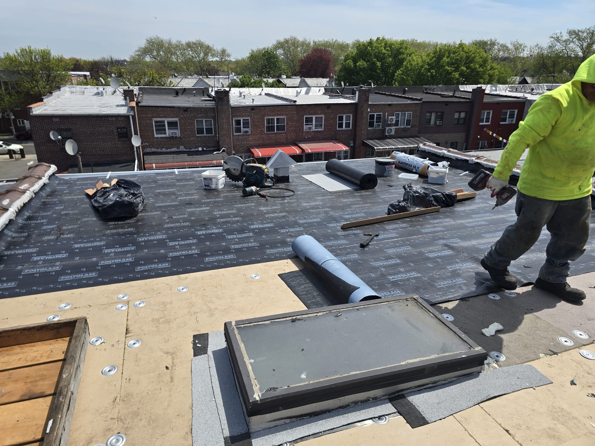 Roof restoration and repair work in progress