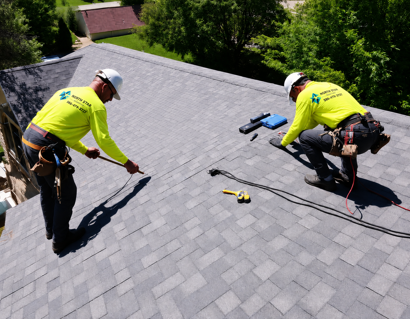 North Star roofing crew working on a shingle roof